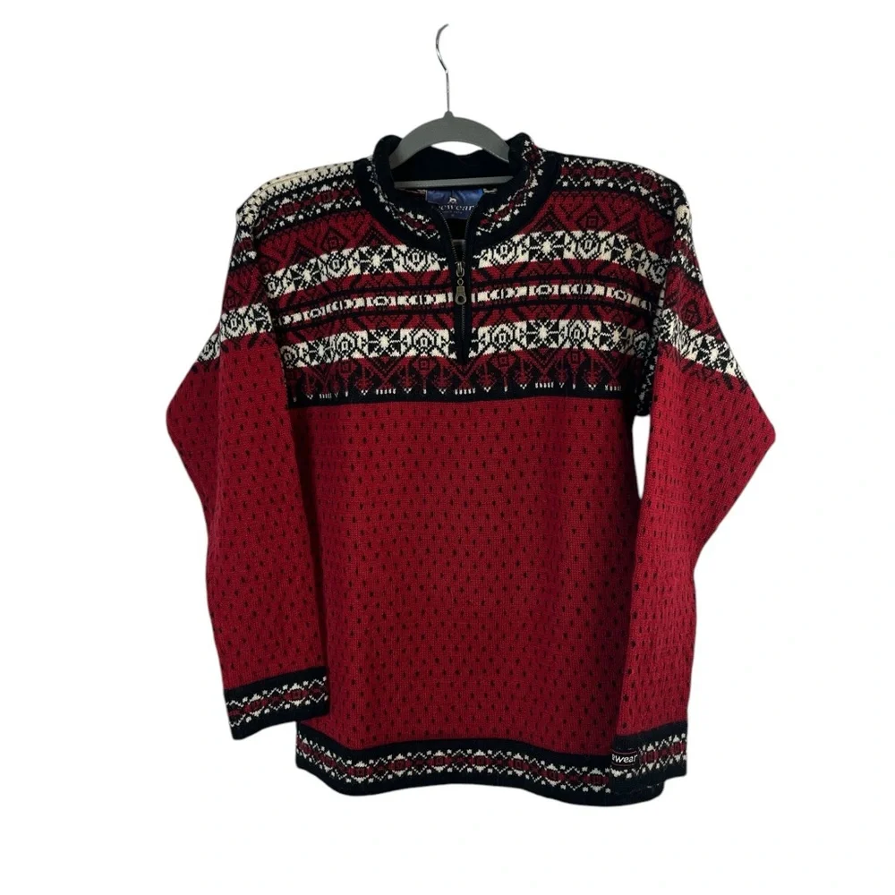 Icewear men’s 100% wool red black cream Nordic 1/4 zip sweater size small